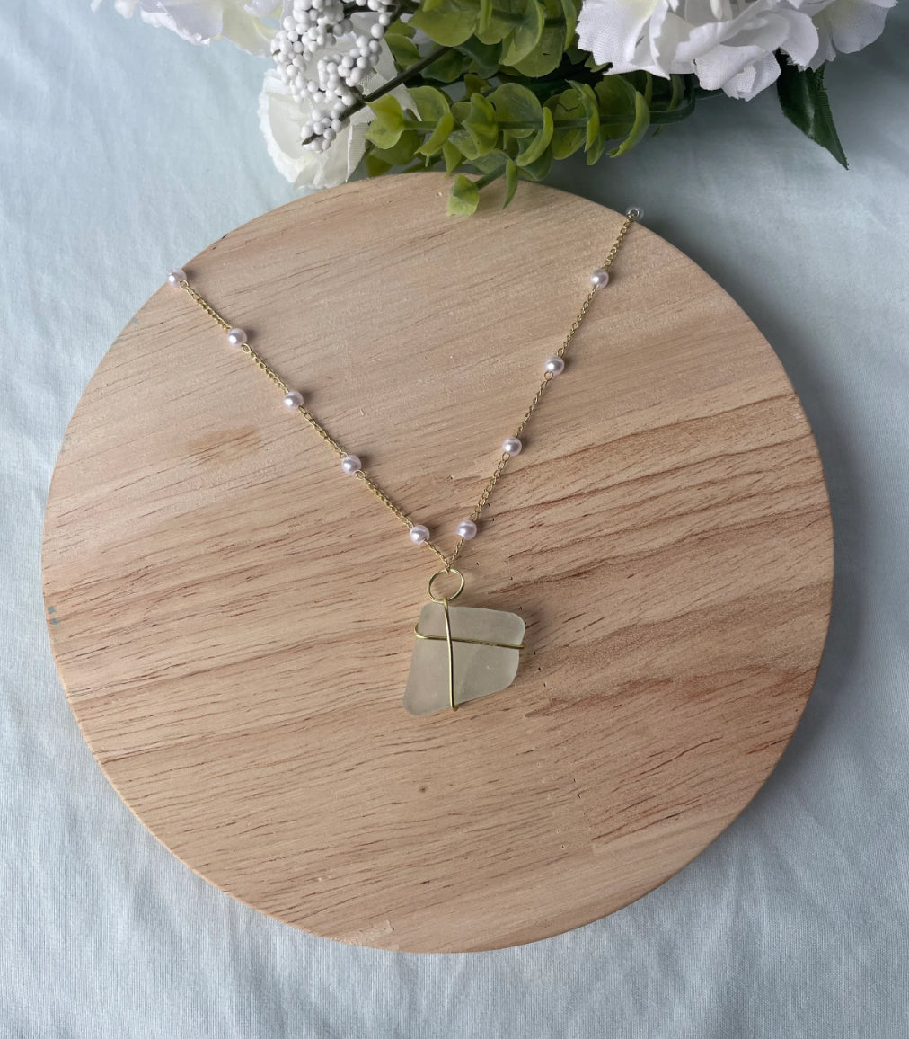 Pearl Chain Sea Glass Necklace