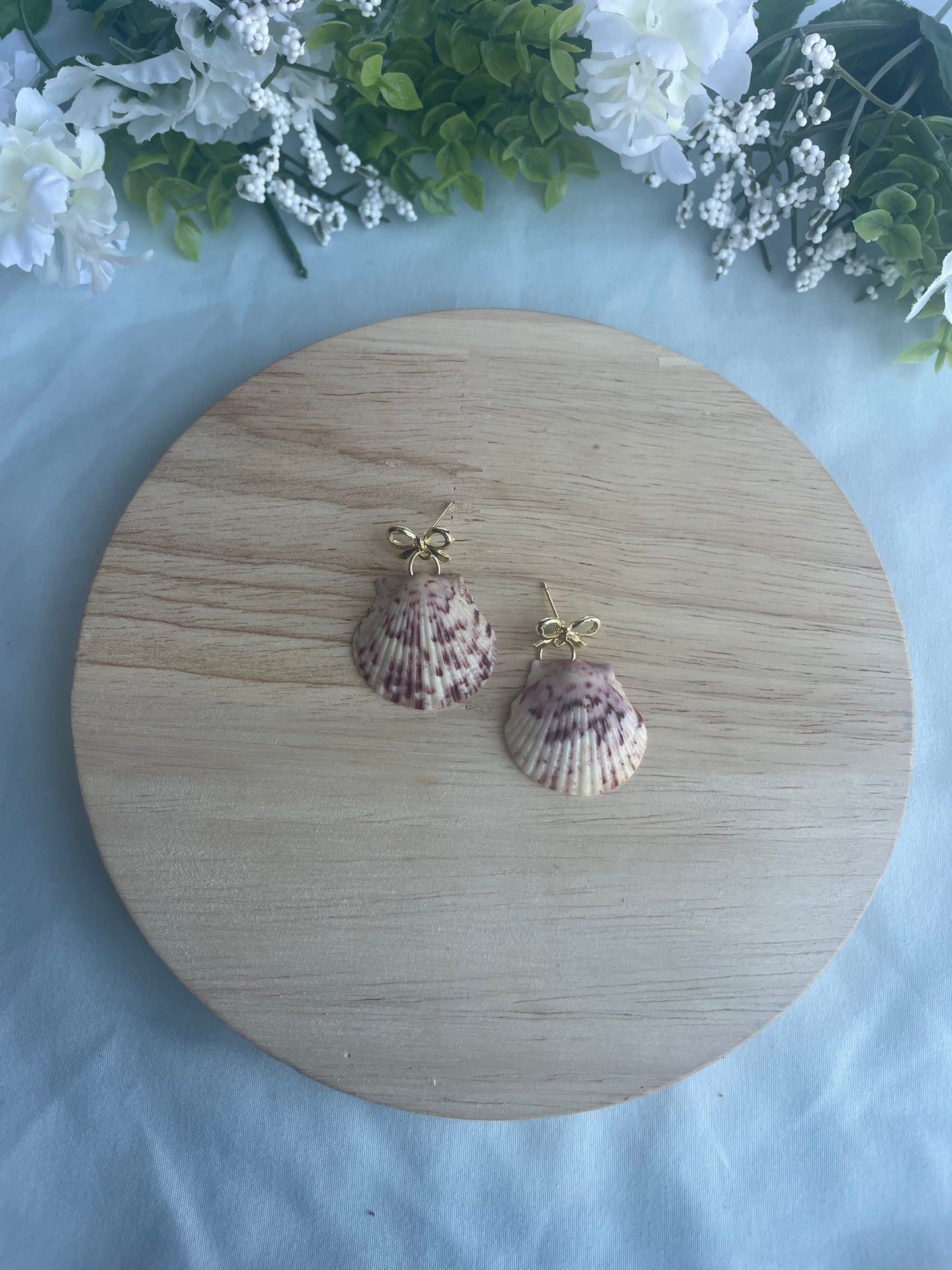 Gold Bow Seashell Dangles