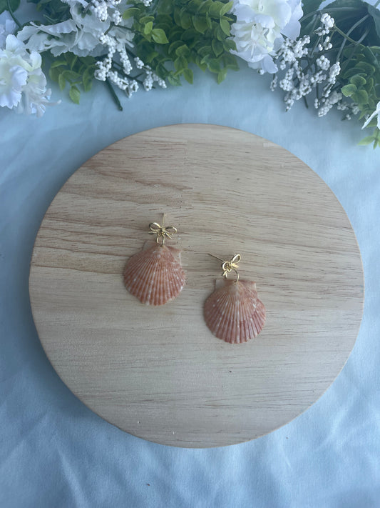 Gold Bow Seashell Dangles