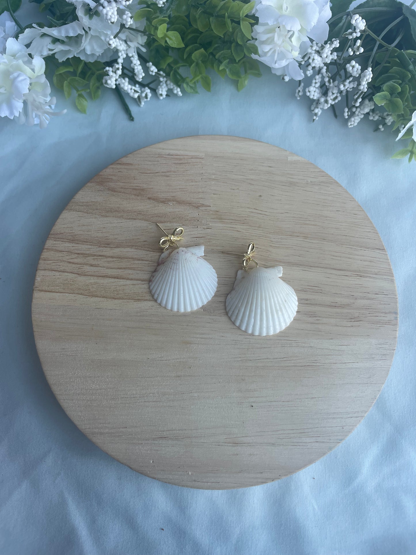 Gold Bow Seashell Dangles